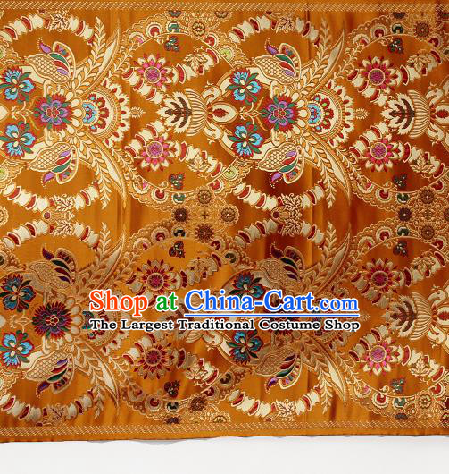 Asian Chinese Traditional Buddhism Galsang Flower Pattern Golden Brocade Tibetan Robe Satin Fabric Silk Material