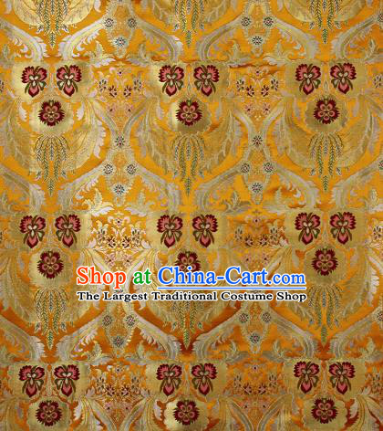 Asian Chinese Traditional Phoenix Galsang Flowers Pattern Golden Brocade Tibetan Robe Satin Fabric Silk Material