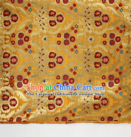 Asian Chinese Traditional Phoenix Galsang Flowers Pattern Yellow Brocade Tibetan Robe Satin Fabric Silk Material