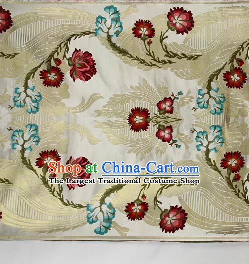 Asian Chinese Traditional Phoenix Galsang Flowers Pattern White Brocade Tibetan Robe Satin Fabric Silk Material
