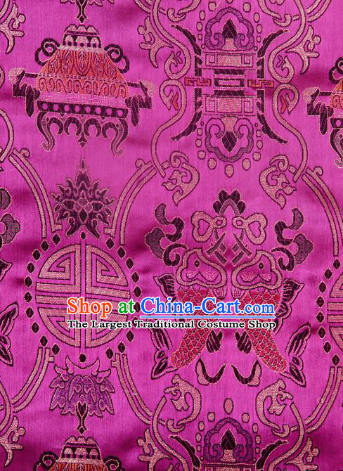 Asian Chinese Traditional Fish Lotus Pattern Rosy Brocade Tibetan Robe Satin Fabric Silk Material