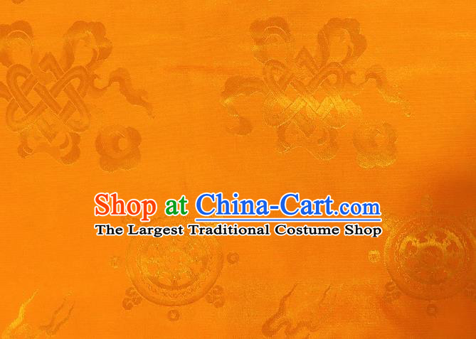 Asian Chinese Traditional Lucky Wheel Pattern Golden Brocade Tibetan Robe Satin Fabric Silk Material