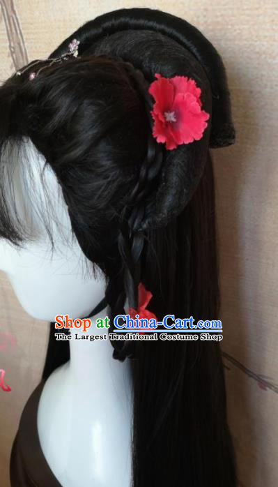 Chinese Traditional Cosplay Palace Princess Wigs Ancient Nobility Lady Wig Sheath Hair Accessories for Women