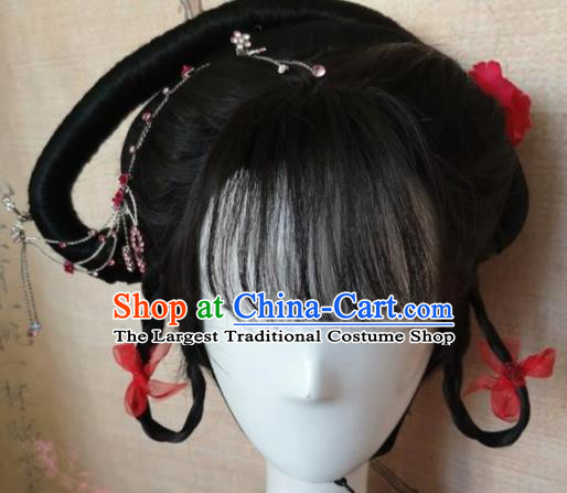 Chinese Traditional Cosplay Beijing Opera Wigs Ancient Nobility Lady Wig Sheath Hair Accessories for Women