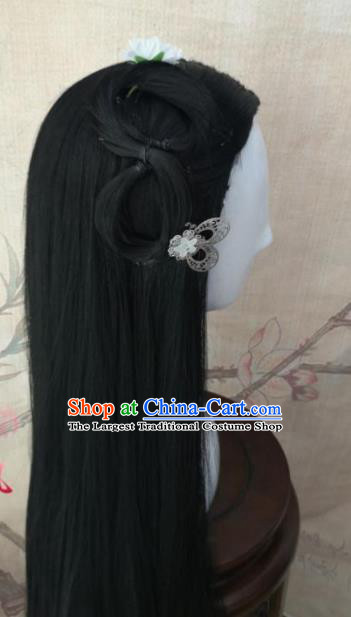 Chinese Traditional Cosplay Nobility Lady Black Long Wigs Ancient Palace Princess Wig Sheath Hair Accessories for Women