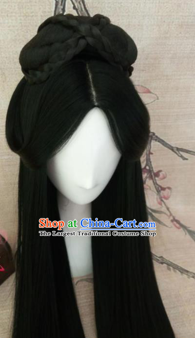 Chinese Traditional Cosplay Han Dynasty Imperial Consort Wigs Ancient Court Lady Wig Sheath Hair Accessories for Women