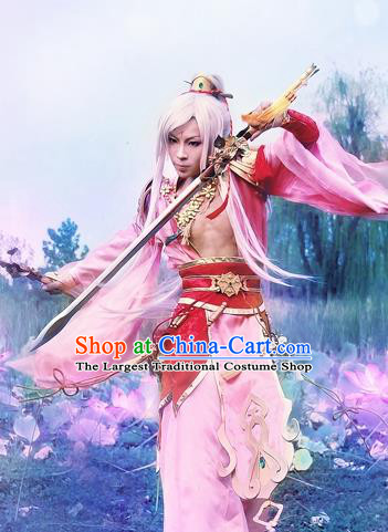 Chinese Traditional Cosplay Knight Taoist White Wigs Ancient Swordsman Wig Sheath Hair Accessories for Men