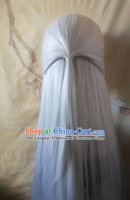 Traditional Chinese Cosplay Game Knight Taoist White Wigs Ancient Swordsman Wig Sheath Hair Accessories for Men