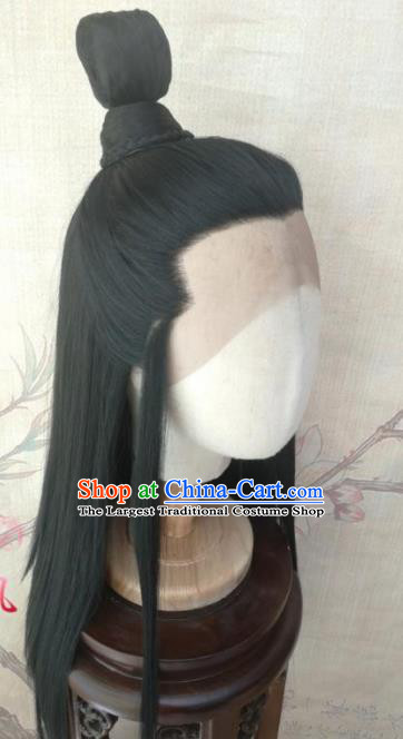 Traditional Chinese Cosplay Game Prince Black Wigs Ancient Swordsman Wig Sheath Hair Accessories for Men