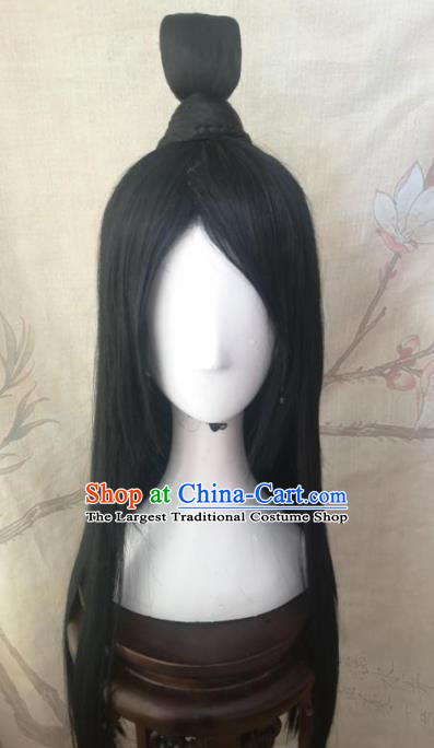 Traditional Chinese Cosplay Swordsman Black Wigs Ancient Nobility Childe Wig Sheath Hair Accessories for Men