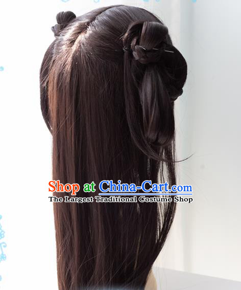 Chinese Traditional Cosplay Young Lady Long Wigs Ancient Swordswoman Wig Sheath Hair Accessories for Women