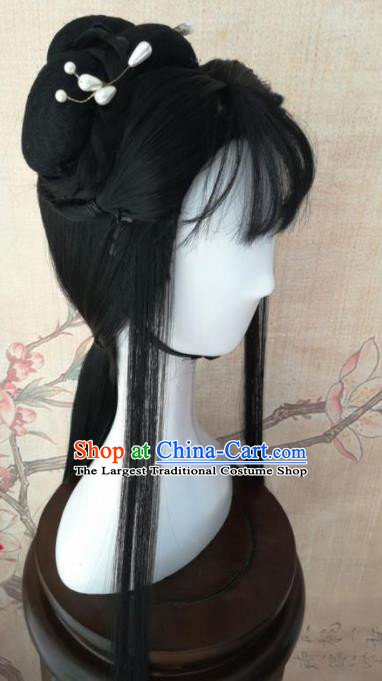 Chinese Traditional Cosplay Fairy Hu Meiniang Wigs Ancient Swordswoman Wig Sheath Hair Accessories for Women