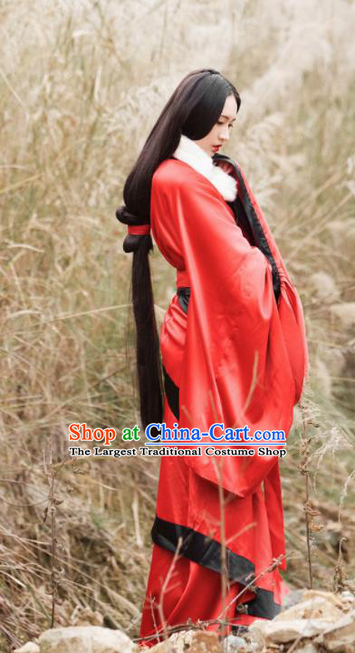 Traditional Chinese Han Dynasty Court Dancer Red Hanfu Dress Ancient Imperial Concubine Replica Costumes for Women