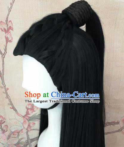 Traditional Chinese Cosplay Swordsman Black Wigs Ancient Prince Wig Sheath Hair Accessories for Men