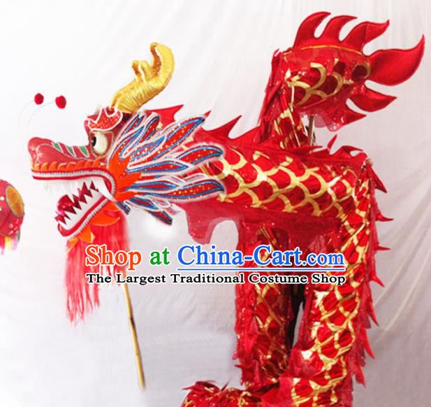 Chinese New Year Dragon Dance Competition Red Dragon Head Traditional Dragon Dance Prop Complete Set for Adult