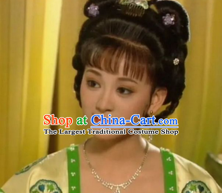 Chinese Classical Ancient Tang Dynasty Female Wig and Hair Jewelries Set