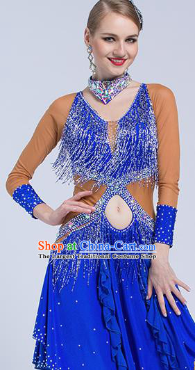 Top Grade Latin Dance Samba Royalblue Tassel Dress Modern Dance International Ballroom Dance Costume for Women