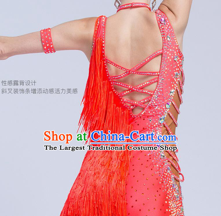 Top Grade Latin Dance Samba Red Tassel Dress Modern Dance International Ballroom Dance Costume for Women