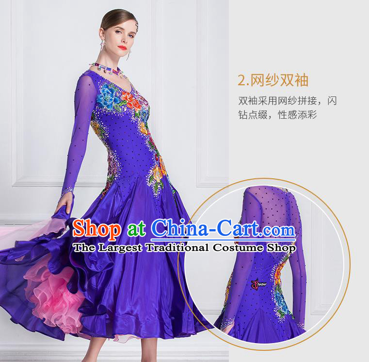 Professional Modern Dance Waltz Purple Dress International Ballroom Dance Competition Costume for Women