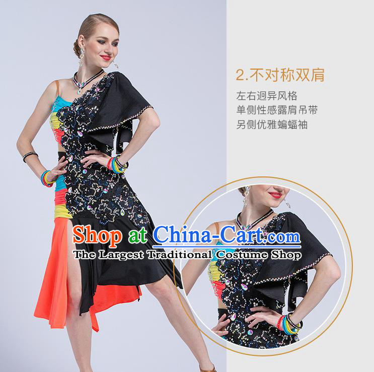 Top Grade Latin Dance Competition Black Dress Modern Dance International Ballroom Dance Costume for Women