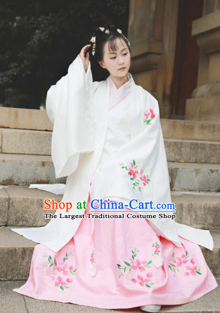 Traditional Chinese Ming Dynasty Royal Princess Replica Costumes Ancient Rich Lady White Hanfu Dress for Women