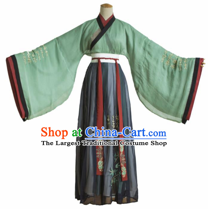 Traditional Chinese Jin Dynasty Imperial Consort Embroidered Green Dress Ancient Hanfu Court Replica Costumes for Women