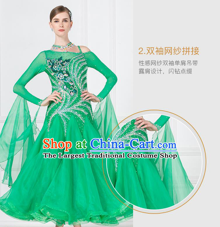 Professional Waltz Tango Competition Green Dress Modern Dance International Ballroom Dance Costume for Women