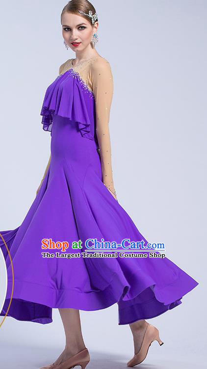 Professional Waltz Tango Competition Purple Dress Modern Dance International Ballroom Dance Costume for Women