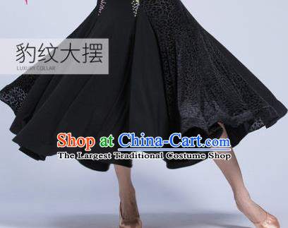 Professional Modern Dance Waltz Competition Black Velvet Dress International Ballroom Dance Costume for Women