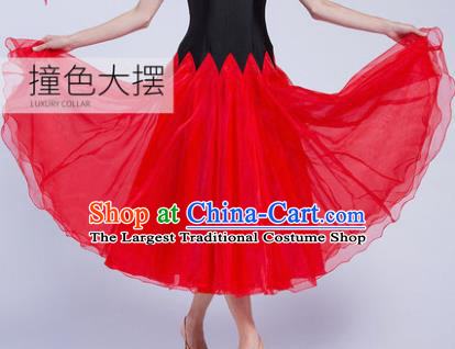 Professional Modern Dance Waltz Competition Red Veil Dress International Ballroom Dance Costume for Women