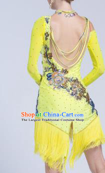 Top Latin Dance Competition Yellow Tassel Dress Modern Dance International Rumba Dance Costume for Women