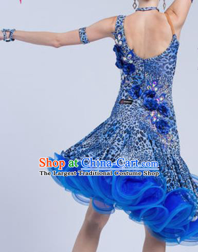 Top Latin Dance Competition Royalblue Dress Modern Dance International Rumba Dance Costume for Women