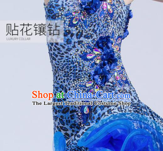 Top Latin Dance Competition Royalblue Dress Modern Dance International Rumba Dance Costume for Women