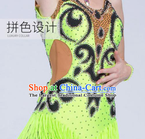 Top Latin Dance Competition Green Tassel Dress Modern Dance International Rumba Dance Costume for Women