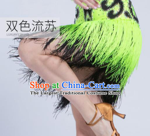 Top Latin Dance Competition Green Tassel Dress Modern Dance International Rumba Dance Costume for Women