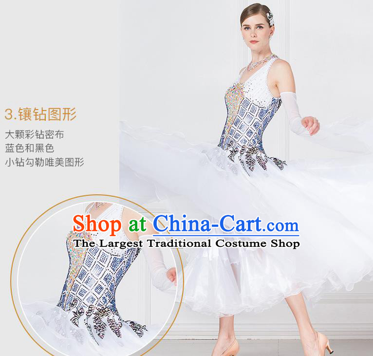 Professional Modern Dance Waltz Competition White Dress International Ballroom Dance Costume for Women