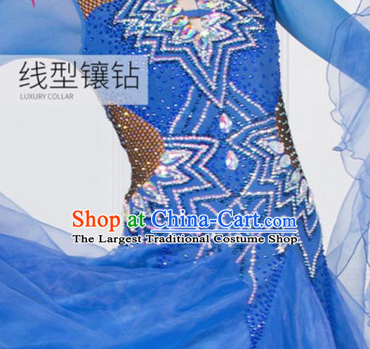 Professional Modern Dance Waltz Blue Dress International Ballroom Dance Competition Costume for Women