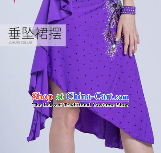 Top Latin Dance Competition Purple Dress Modern Dance International Rumba Dance Costume for Women