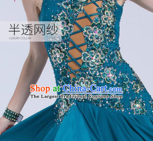 Top Latin Dance Competition Peacock Green Dress Modern Dance International Rumba Dance Costume for Women