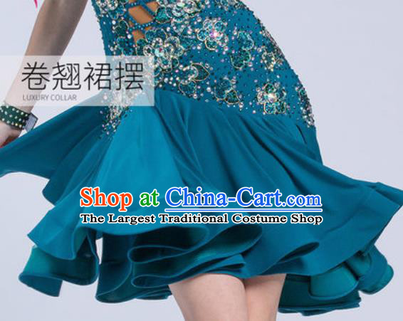 Top Latin Dance Competition Peacock Green Dress Modern Dance International Rumba Dance Costume for Women