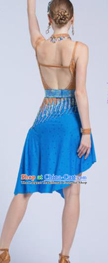 Top Latin Dance Competition Blue Dress Modern Dance International Rumba Dance Costume for Women