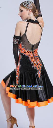 Top Latin Dance Competition Black Velvet Dress Modern Dance International Rumba Dance Costume for Women