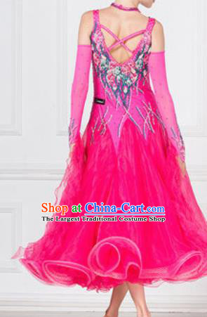 Professional Ballroom Dance Waltz Rosy Dress International Modern Dance Competition Costume for Women