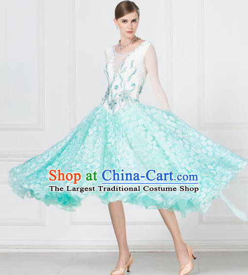 Professional Ballroom Dance Waltz Blue Dress International Modern Dance Competition Costume for Women