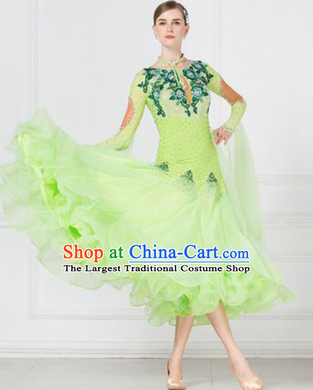 Professional Ballroom Dance Waltz Light Green Dress International Modern Dance Competition Costume for Women