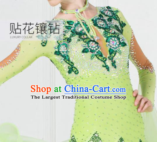 Professional Ballroom Dance Waltz Light Green Dress International Modern Dance Competition Costume for Women