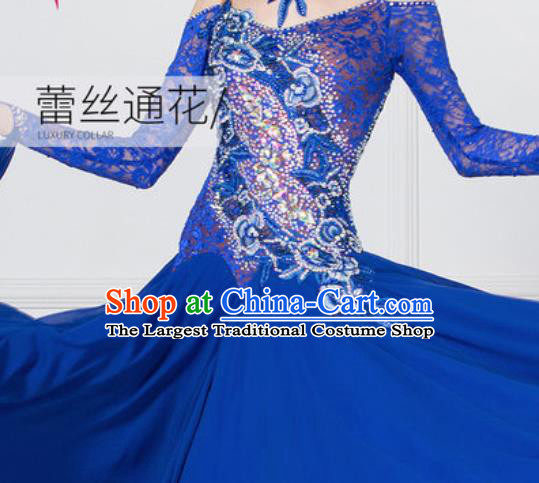Professional Ballroom Dance Waltz Royalblue Lace Dress International Modern Dance Competition Costume for Women