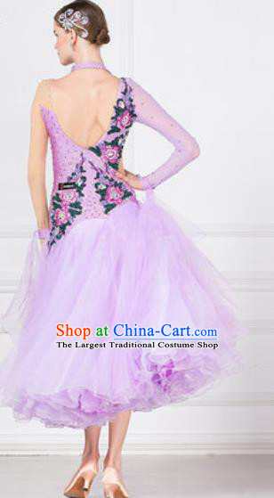Top Grade Modern Dance Lilac Dress Ballroom Dance International Waltz Competition Costume for Women