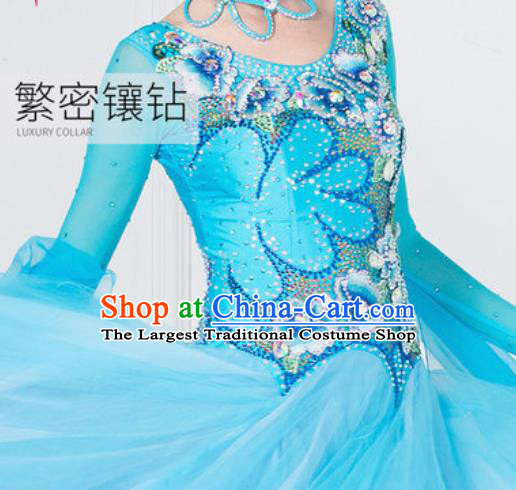 Top Grade Modern Dance Light Blue Dress Ballroom Dance International Waltz Competition Costume for Women