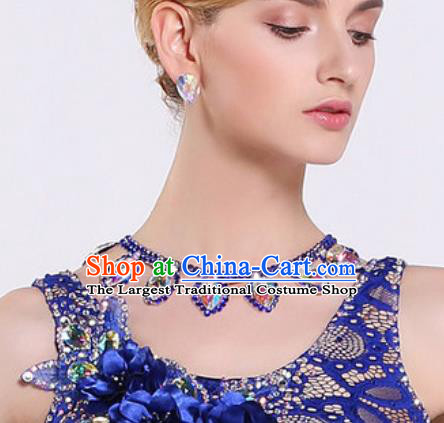 Handmade Latin Dance Competition Blue Crystal Necklet Modern Dance International Rumba Dance Necklace Accessories for Women